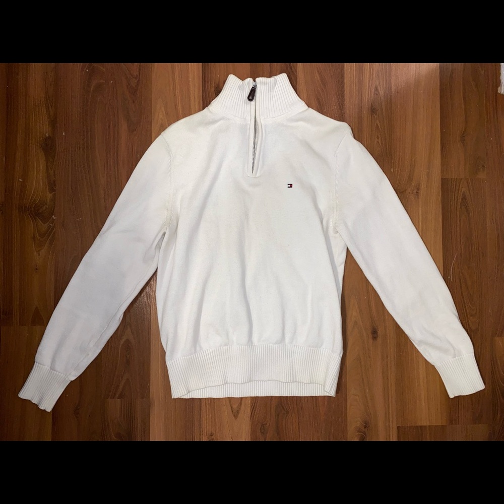 White Tommy Hilfiger Quarter Zip Sweater